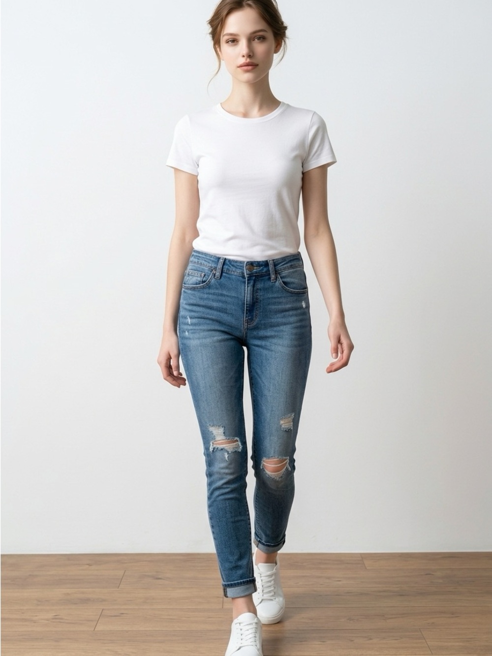 Universal Thread Medium Wash Boyfriend Jeans with Knee Rips